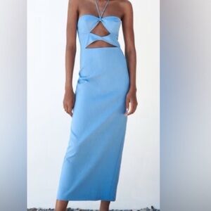Zara blue cut out midi dress